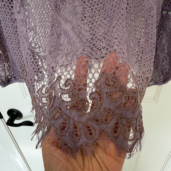 Anthropologie Bl-nk Alice Floral Lace Top Lilac Purple Peplum Boho Romantic S - Picture 6 of 8